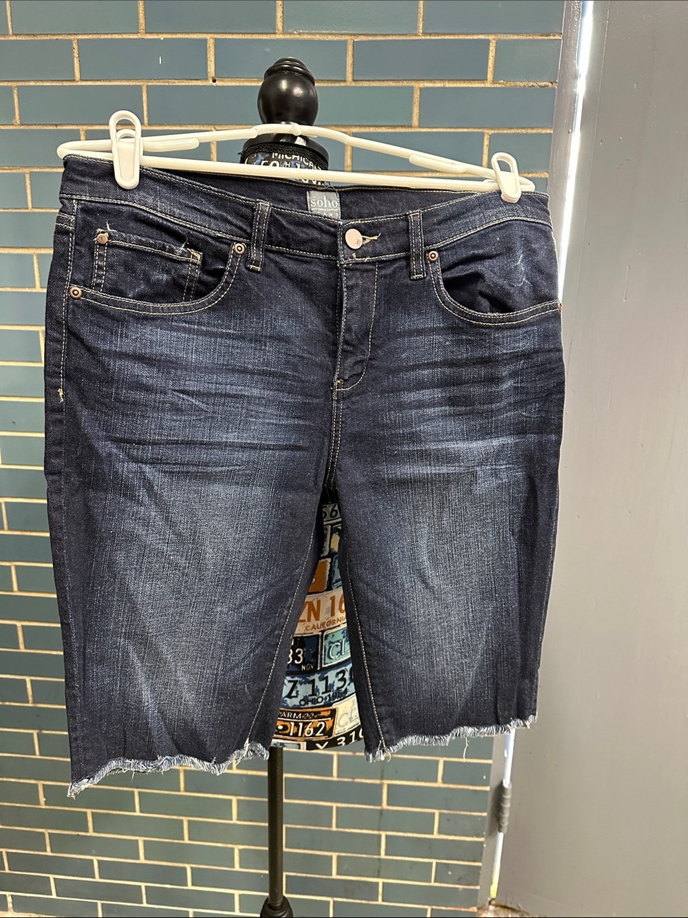 Soho Dark Blue Cropped Denim Shorts